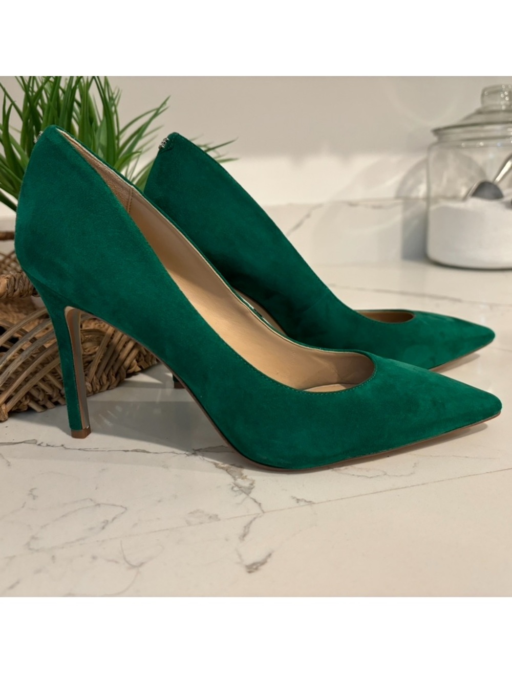 Sam Edelman Hazel Pointed Toe Heels Suede Emerald Green RARE Womens 8.5 Holidays - Picture 2 of 15